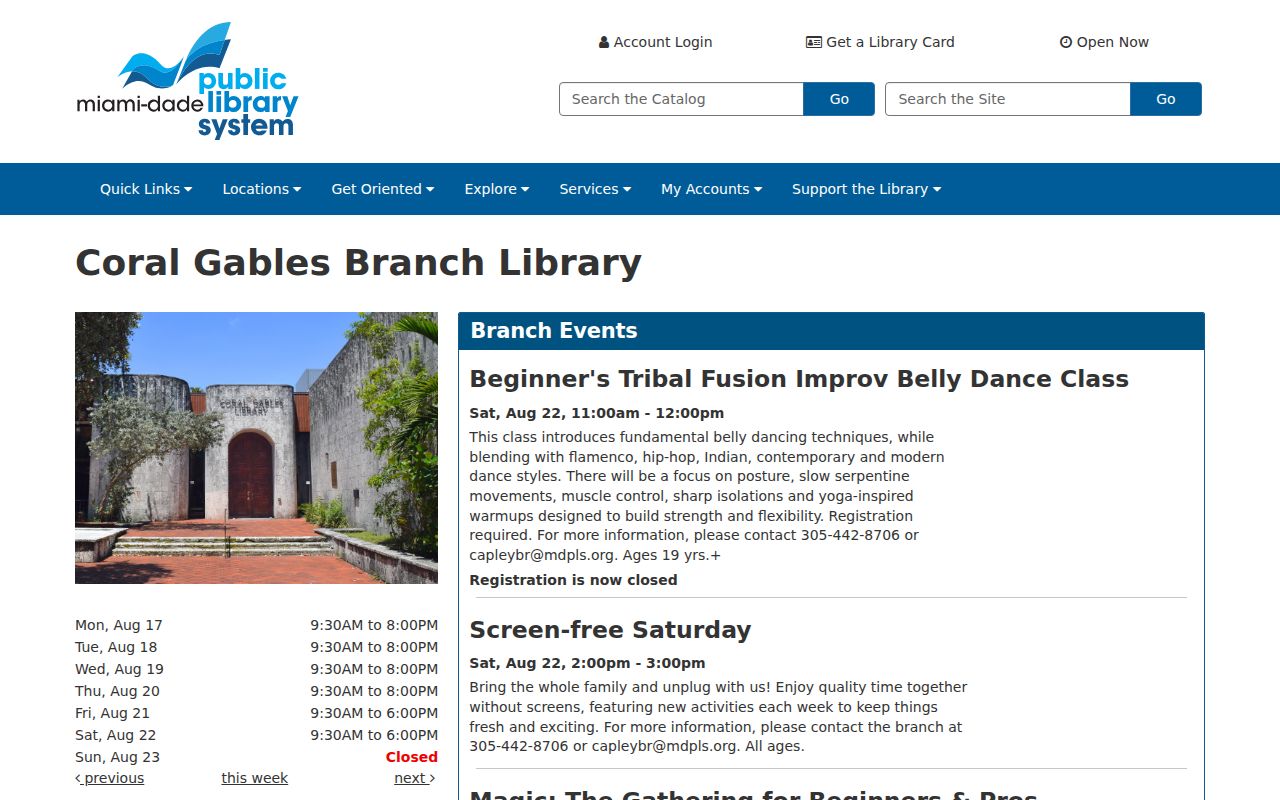 Coral Gables Branch Library page