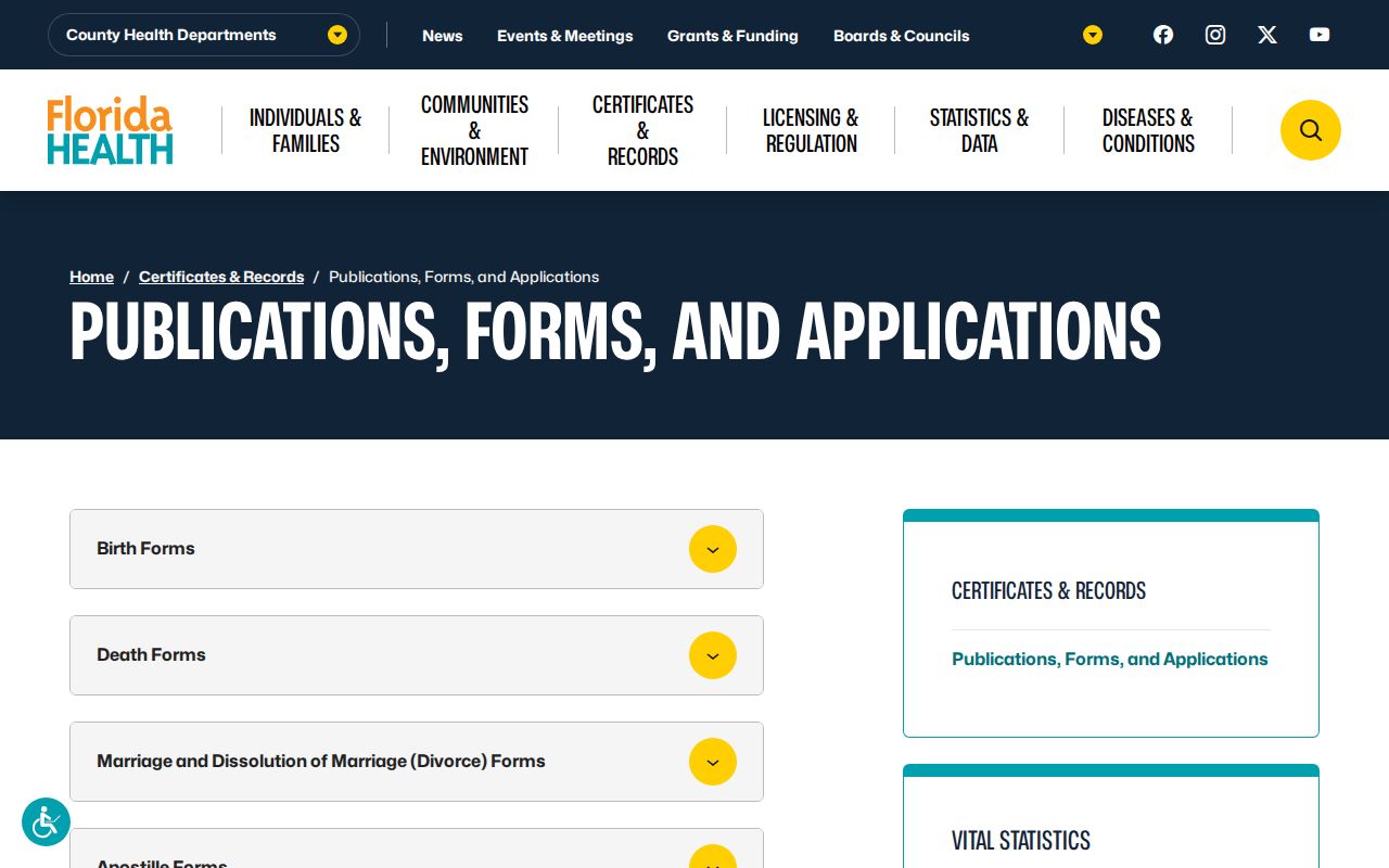 Coral Gables resident lookup Florida vital records forms