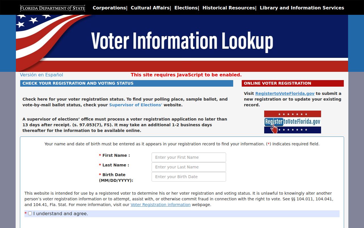 Coral Gables resident lookup with Florida voter registration status